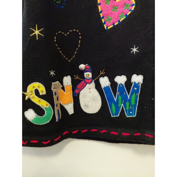 Vtg Christmas Sweater Vest Full Zip Grannycore Snowman Whimsical  XL Applique - Picture 6 of 11